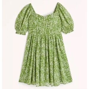 Abercrombie Fitch Ruched Ruffle Puff Sleeve Mini Dress Womens XLP Green‎ Floral